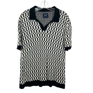 Abercrombie & Fitch Mens Black & White Geometric Knit Polo Shirt - Size Large